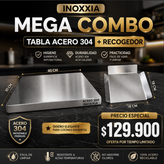 COMBO TABLA DE ACERO 304 + RECOGEDOR DE ALIMENTOS